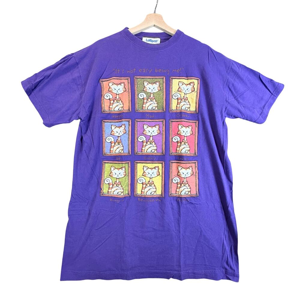 Vintage Crazy Cat Lady Lollipop Purple Night Sleep Shirt Oversized Tee One Size